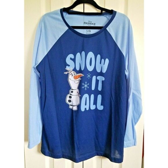 Disney Frozen 2 Large‎ Shirt Top Snow It All Color Block Blues Olaf - Picture 1 of 4